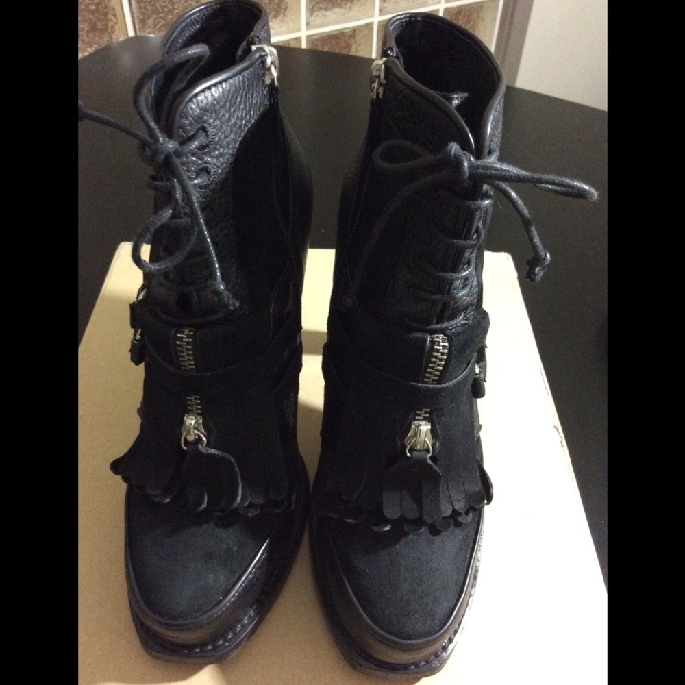 Black Leather and suede high heel ankle boots